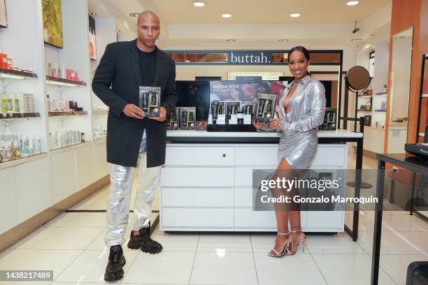 Dorion Renaud and Malika Haqq during the Buttah launch at Macy's Northbridge on October 29, 2022 in Los Angeles, California.
