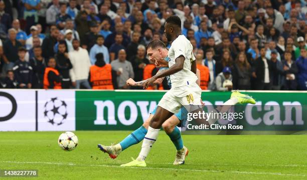 Pierre-Emile Hojbjerg of Tottenham Hotspur scores their team's second goal during the UEFA Champions League group D match between Olympique Marseille...