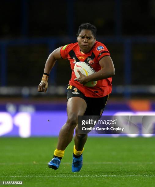 Essay Banu of PNG during Women's Rugby League World Cup Group A match between Papua New Guinea Women and Canada Women at Headingley on November 01,...