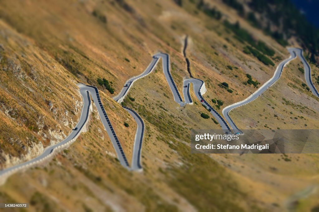 Mountain alpine pass with a winding road