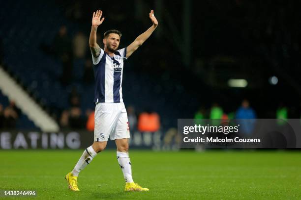 Goalscorer Okay Yokuslu of West Bromwich Albion acknolwedges the supporters following the Sky Bet Championship between West Bromwich Albion and...
