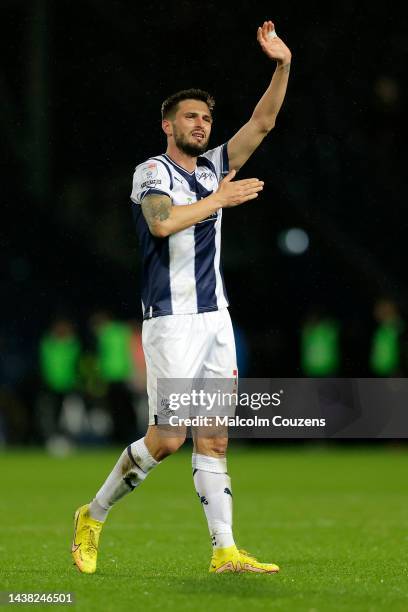Goalscorer Okay Yokuslu of West Bromwich Albion acknolwedges the supporters following the Sky Bet Championship between West Bromwich Albion and...
