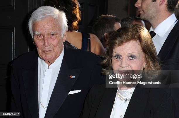 Joachim Fuchsberger and his wife Gundel arrive to the 'Bayerischer Fernsehpreis 2012' at the Prinzregententheater on May 4, 2012 in Munich, Germany.