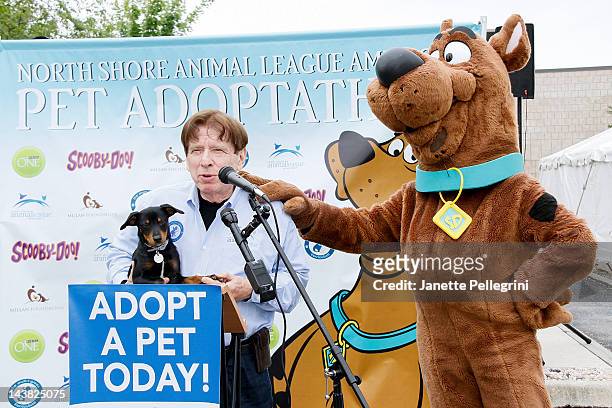Noth Shore Animal League America President John Stevenson and Pet Ambassador Scooby-Doo attend the 2012 Pet Adoptathon Kick-Off at North Shore Animal...