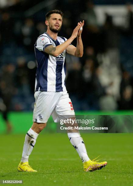 Goalscorer Okay Yokuslu of West Bromwich Albion acknolwedges the supporters following the Sky Bet Championship between West Bromwich Albion and...