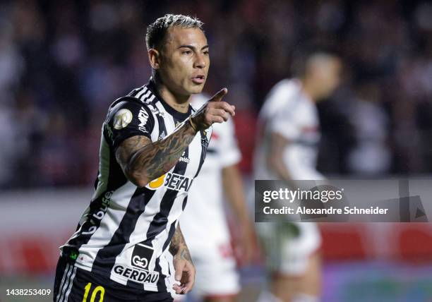 Eduardo Vargas of Atletico Mineiro celebrates after scoring the first goal of his team during a match between Sao Paulo and Atletico Mineiro as part...