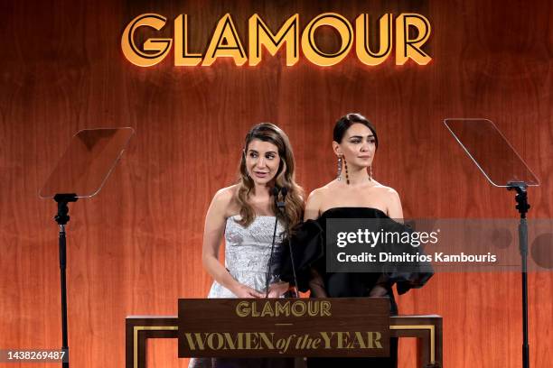 Nasim Pedrad and Nazanin Boniadi speak onstage as Glamour celebrates the 2022 Women of the Year Awards on November 01, 2022 in New York City.