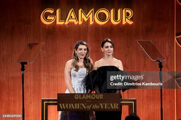 Nasim Pedrad and Nazanin Boniadi speak onstage as Glamour celebrates the 2022 Women of the Year Awards on November 01, 2022 in New York City.