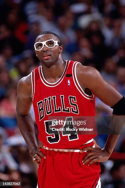 Horace Grant of the Chicago Bulls looks on against the Sacramento Kings on November 21, 1993 at Arco Arena in Sacramento, California. The Sacramento...