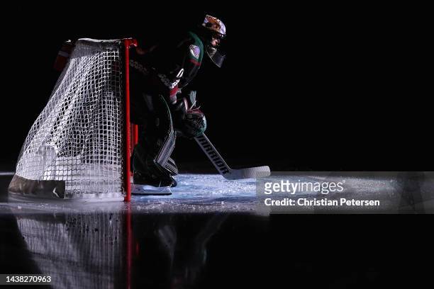 Goaltender Karel Vejmelka of the Arizona Coyotes is introduced before the NHL game against the Florida Panthers at Mullett Arena on November 01, 2022...