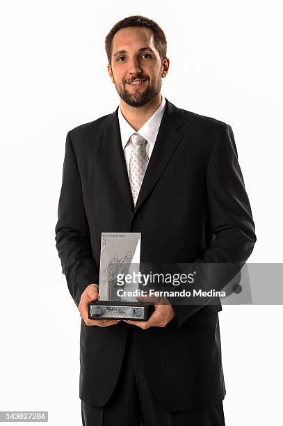 Ryan Anderson of the Orlando Magic is presented the 2011-12 Kia NBA Most Improved Player Award on May 4, 2012 at Amway Center in Orlando, Florida....