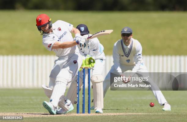 Nathan McAndrew of South Australia bats during the Sheffield Shield match between New South Wales and South Australia at North Dalton Park, on...