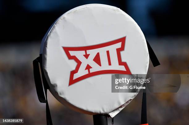 The Big Twelve logo on a yardage marker during the game between the West Virginia Mountaineers and the TCU Horned Frogs at Mountaineer Field on...