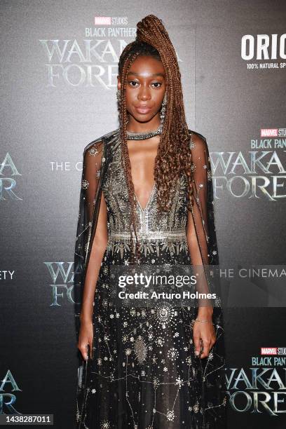 Shahadi Wright Joseph attends Marvel Studio's "Black Panther: Wakanda Forever" New York Screening at AMC 34th Street on November 01, 2022 in New York...