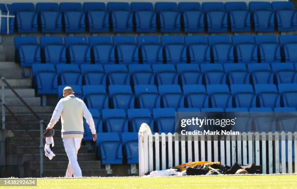 Nathan Lyon of NSW leaves the field for treatment to an injury during the Sheffield Shield match between New South Wales and South Australia at North...