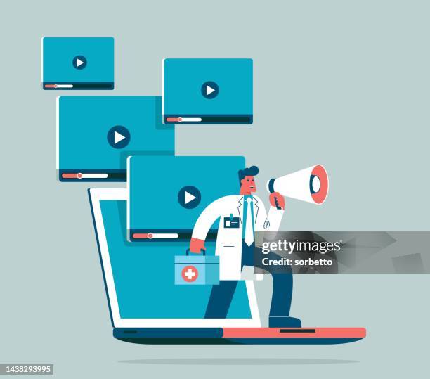 doctors video conference - diverse doctors talking stock illustrations