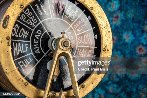 Vintage Brass Ship's Engine Order Telegraph Or Chadburn With Copy Space