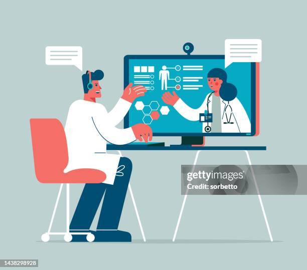 medical and healthcare - meeting - electronic medical record stock illustrations