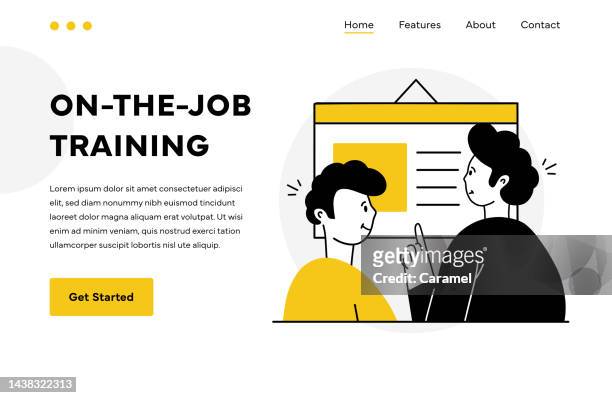 on-the-job-training illustration landing page design - internship marketing stock-grafiken, -clipart, -cartoons und -symbole