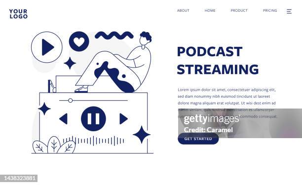 podcast streaming flat design illustration template for web and mobile - webinar host stock illustrations
