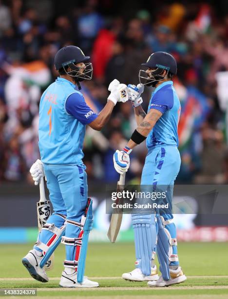 Rahul of Indiaand Virat Kohli of India during the ICC Men's T20 World Cup match between India and Bangladesh at Adelaide Oval on November 02, 2022 in...