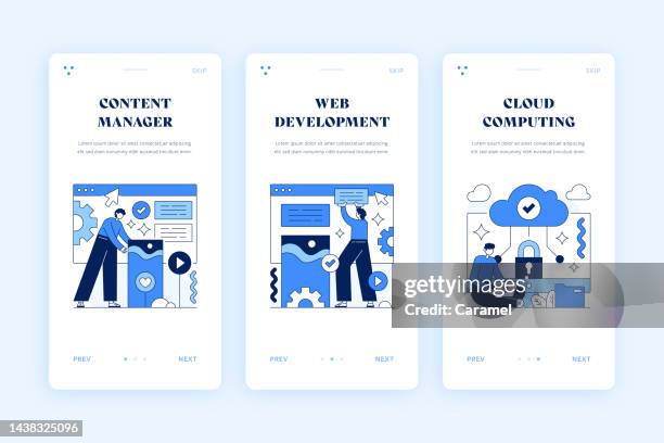 content management illustration for web and mobile app - content management system stock illustrations