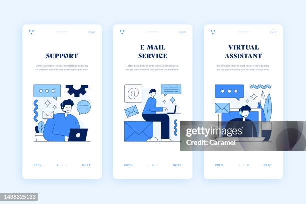 customer support illustration for web and mobile app - customer support headset stock illustrations