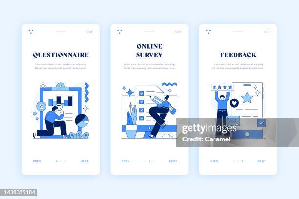 illustrazioni stock, clip art, cartoni animati e icone di tendenza di illustrazione di feedback per app web e mobile - survey