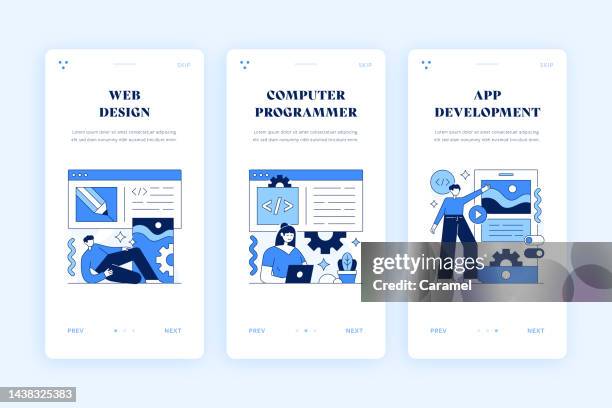 web development illustration for web and mobile app - software developer meeting stock illustrations