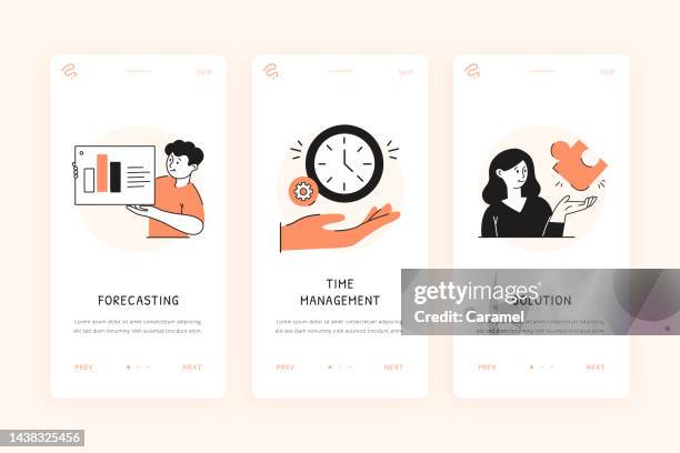 business analysis illustration for onboarding mobile phone screen template - sliding stock illustrations