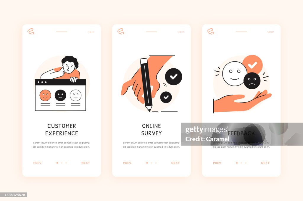 Ilustración de encuesta de cliente para la plantilla de pantalla de teléfono móvil de incorporación