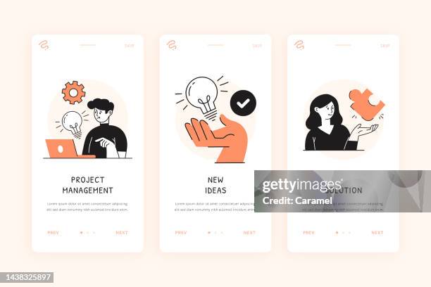 project management illustration for onboarding mobile phone screen template - project manager stock illustrations