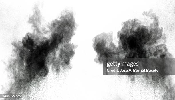 shock wave from an explosion of dust and smoke on a white background. - bangs stock pictures, royalty-free photos & images