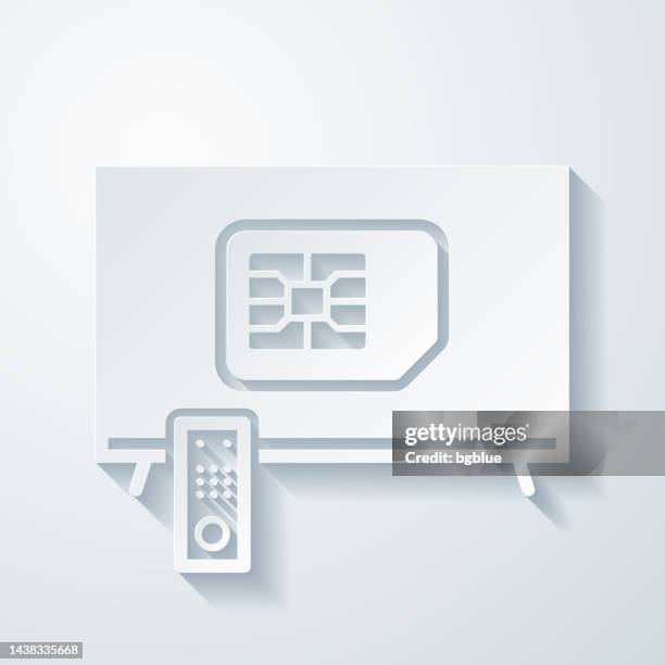 tv with sim card. icon with paper cut effect on blank background - remote control close up stock illustrations