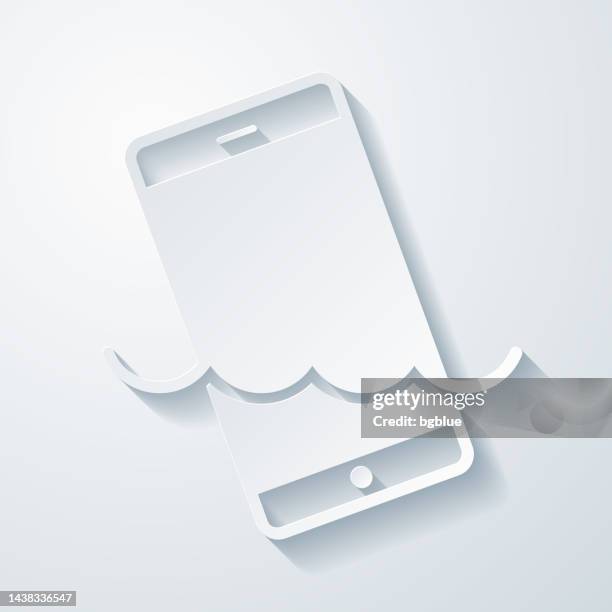 smartphone in water. icon with paper cut effect on blank background - waterproofing stock illustrations