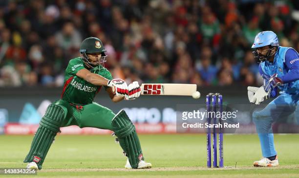 Najmul Shanto of Bangladesh during the ICC Men's T20 World Cup match between India and Bangladesh at Adelaide Oval on November 02, 2022 in Adelaide,...