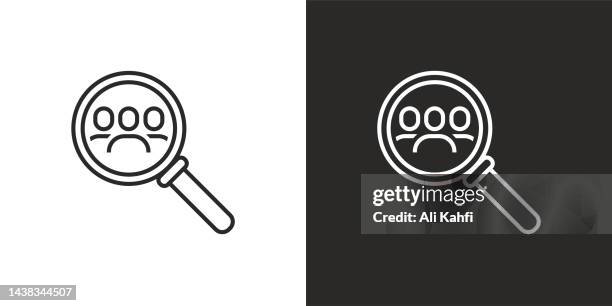 magnifying glass search people icon - magnifying glass stock illustrations