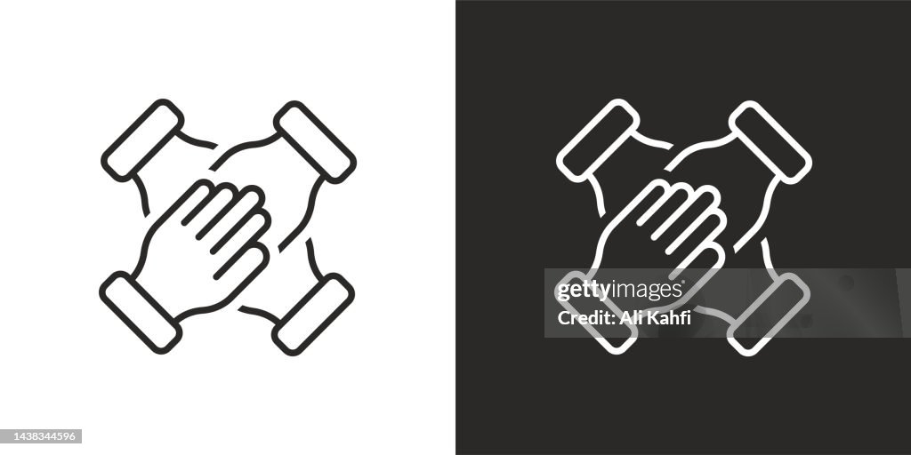 4 hands holding together icon