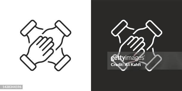 4 hands holding together icon - quartet stock illustrations