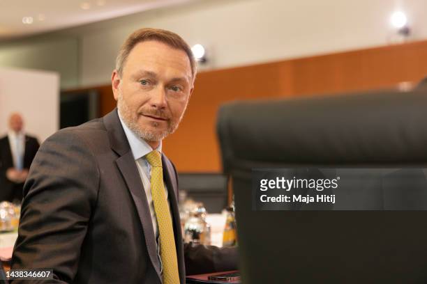 Finance Minister Christian Lindner arrives for the weekly government cabinet meeting on November 02, 2022 in Berlin, Germany. The cabinet is to...