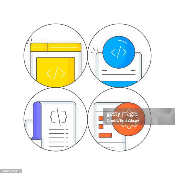 programming icons - computer code circle stock illustrations