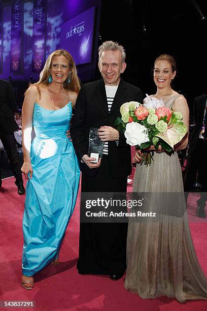 Barbara Schoeneberger, Jean Paul Gaultier and Marie Baeumer attend the Duftstars Awards 2012 at Tempodrom on May 4, 2012 in Berlin, Germany.