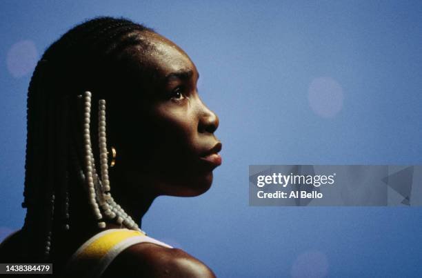 Portrait of tennis player Venus Williams from the United States during a photo shoot for Reebok on 30th March 1999 in Atlanta, Georgia, United States.