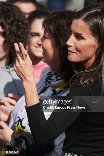 Queen Letizia greets the audience as she leaves the 22nd edition of the 'Festival de Cine Opera Prima Ciudad de Tudela', at the Cine Moncayo, on 02...