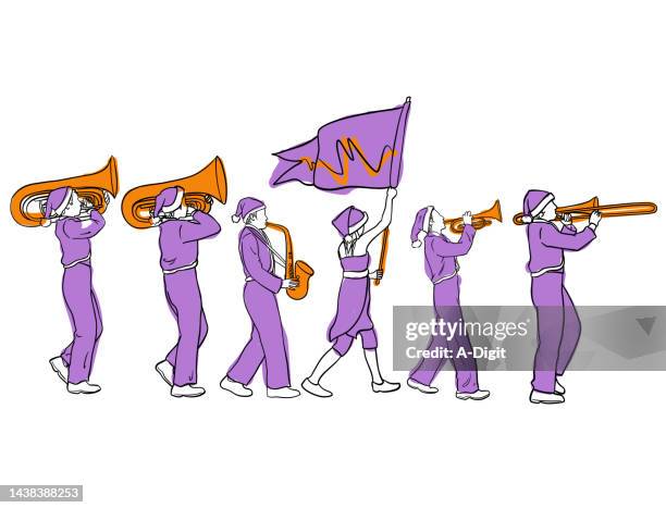 christmas marching band sketch in lavender - marching drum stock illustrations