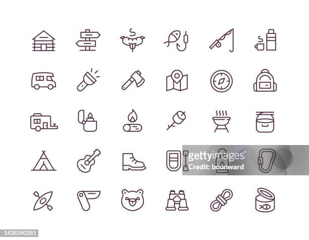 camping line icons. editable stroke. - firewood vector stock illustrations