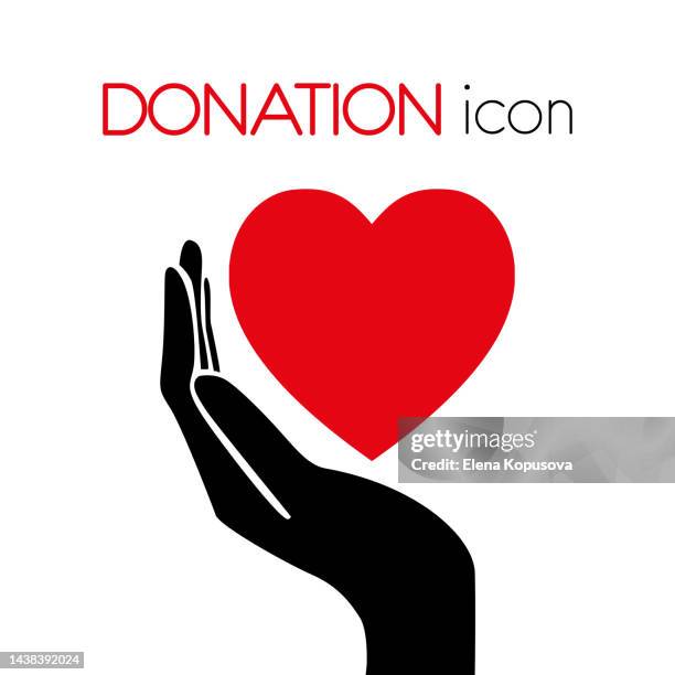 donation icon concept in flat style. hand with heart on isolated white background. - caring hands stock illustrations