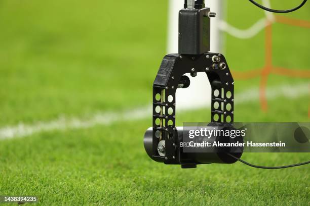 Behind the goal TV camera during the UEFA Champions League group C match between FC Bayern München and FC Internazionale at Allianz Arena on November...