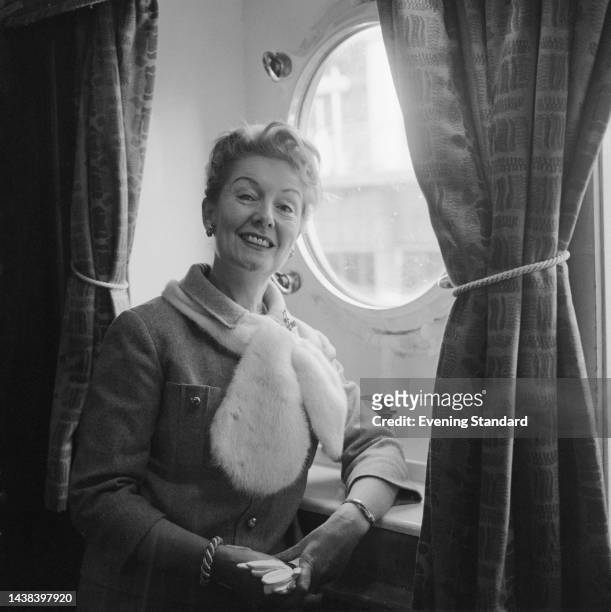 British actress Winifred Shooter arriving at Southampton on the Queen Elizabeth ocean liner on November 29th, 1960.