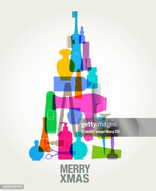 beauty products christmas tree - buying shampoo stock illustrations